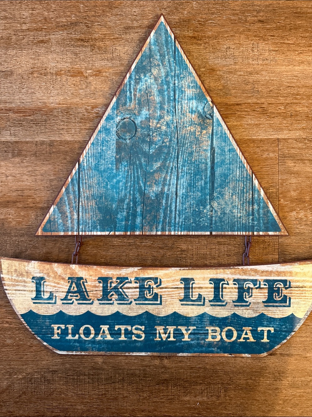 Lake Life Floats My Boat Wooden Boat Wall Decor - Blue. Cabin Core. Metal.